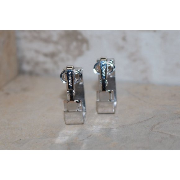 Signed Avon Silver tone  Rectangle Link Dangling Earrings Clip on - Picture 5 of 7